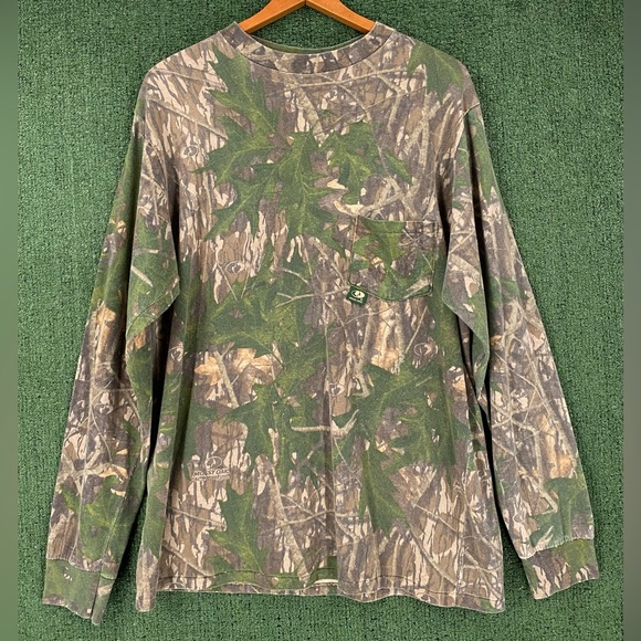VTG 90’s Mossy Oak Shadow Leaf Camouflage Long Sleeve Pocket T-Shirt Men’s Large - Picture 1 of 9